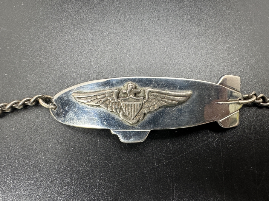 WWII Sterling Silver USN Navy Wings Aircrew Pin, WWII USN Wings Air Ship Zeppelin Military ID Engraved C. L. Bennett & Pair Of WWII Clayton Leon Bennett 1942 USNR Dog Tags [Photo 7]