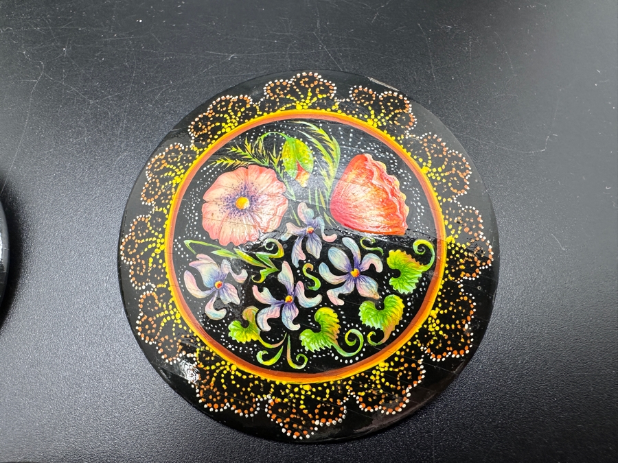 Three Hand Painted Russian Enamel Brooches Pins [Photo 3]