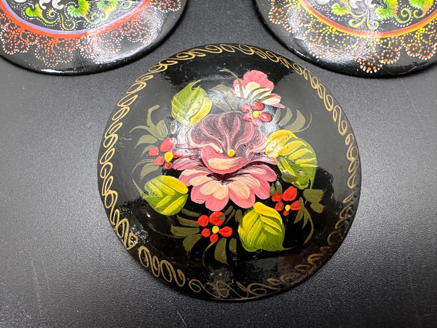 Three Hand Painted Russian Enamel Brooches Pins [Photo 4]