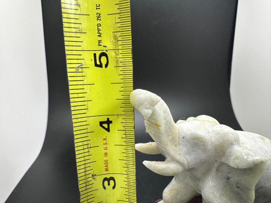 Vintage Chinese Carved Stone Elephant Figurine On Custom Wooden Base 4.5H [Photo 8]