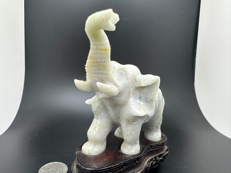 Vintage Chinese Carved Stone Elephant Figurine On Custom Wooden Base 4.5H [Photo 3]