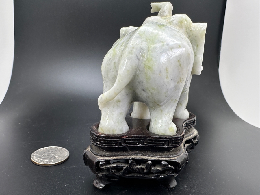 Vintage Chinese Carved Stone Elephant Figurine On Custom Wooden Base 4.5H [Photo 5]