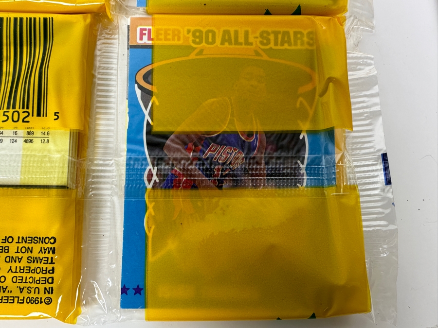 (12) Unopened Rack Packs Of 1990 Fleer NBA Basketball Cards - Total Of 540 Basketball Cards (Different Set From Last Sale) [Photo 2]