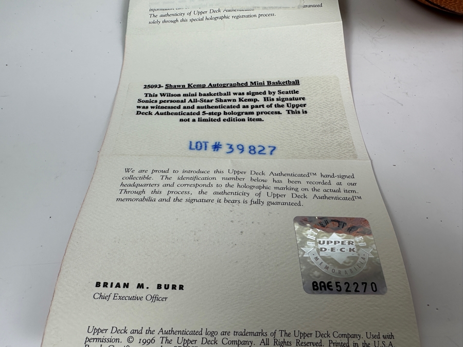 Signed Shawn Kemp Mini Basketball With Upper Deck COA [Photo 4]