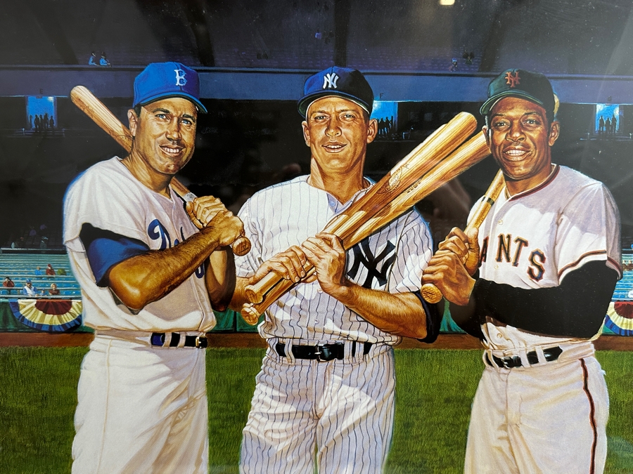 Autographed Ron Lewis Artwork Print Signed By Willie Mays, Mickey Mantle & Duke Snider Limited Edition Numbered 397 Of 500 20.5 X 25 Framed 27 X 31.5 (LAST COPY) [Photo 3]