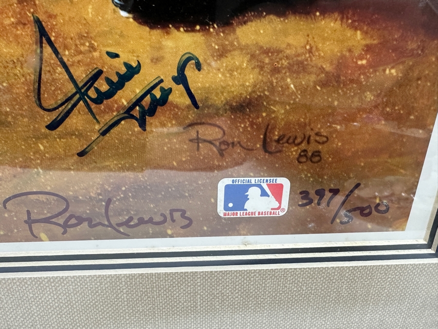 Autographed Ron Lewis Artwork Print Signed By Willie Mays, Mickey Mantle & Duke Snider Limited Edition Numbered 397 Of 500 20.5 X 25 Framed 27 X 31.5 (LAST COPY) [Photo 4]
