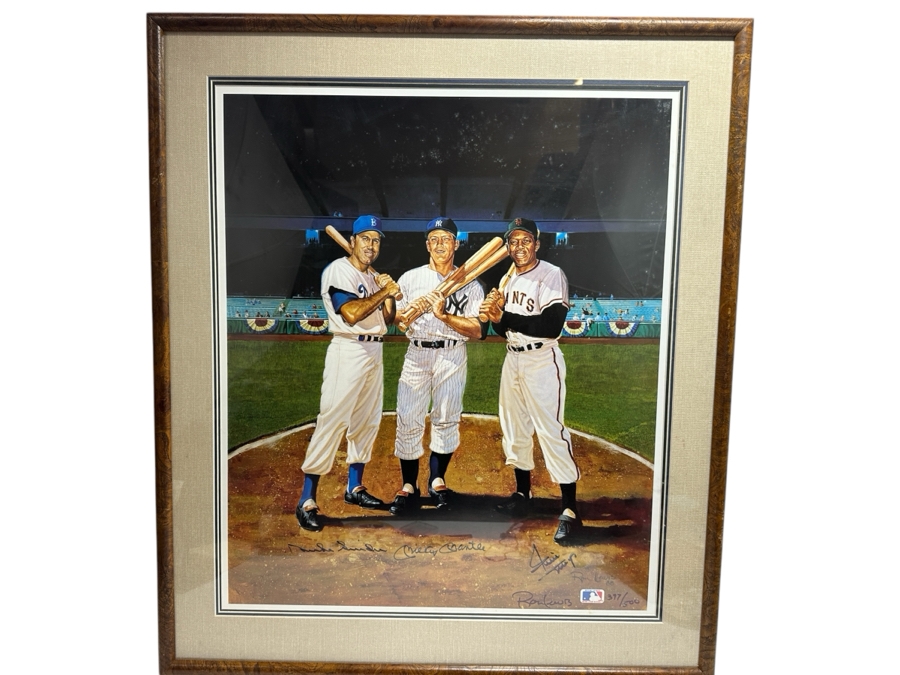 Autographed Ron Lewis Artwork Print Signed By Willie Mays, Mickey Mantle & Duke Snider Limited Edition Numbered 397 Of 500 20.5 X 25 Framed 27 X 31.5 (LAST COPY) [Photo 2]