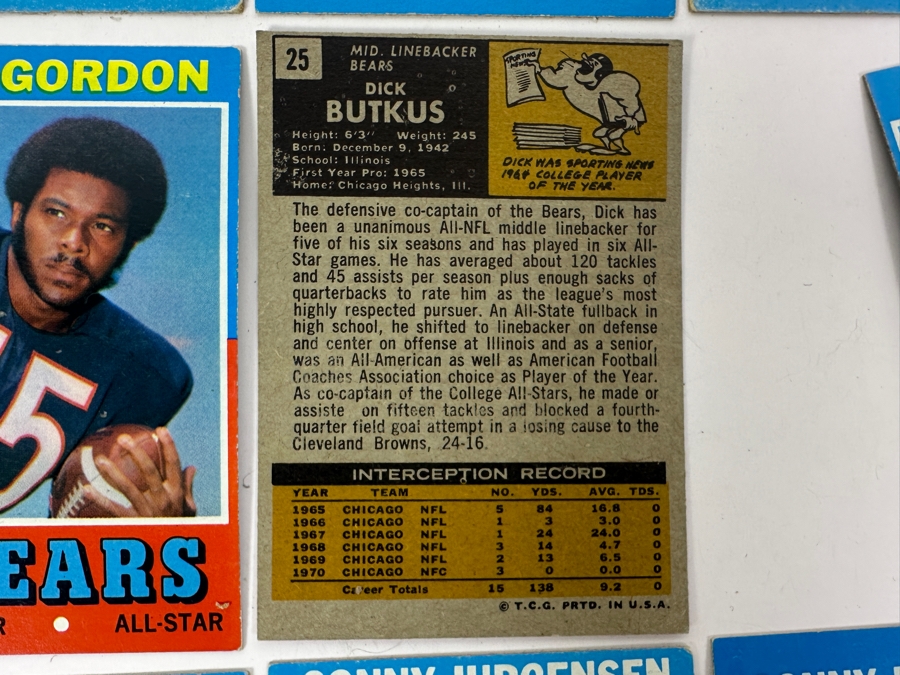 (12) Vintage 1971 Topps NFL Football Cards Featuring Two Dick Butkus Cards [Photo 7]