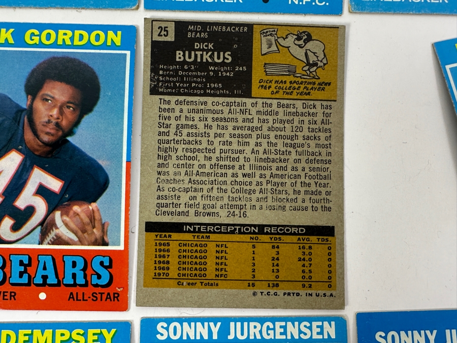 (12) Vintage 1971 Topps NFL Football Cards Featuring Two Dick Butkus Cards [Photo 8]