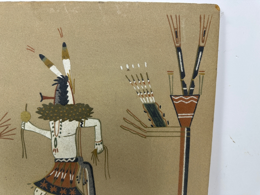 Vintage Native American Sand Painting Signed On Verso 13 X 13 [Photo 4]