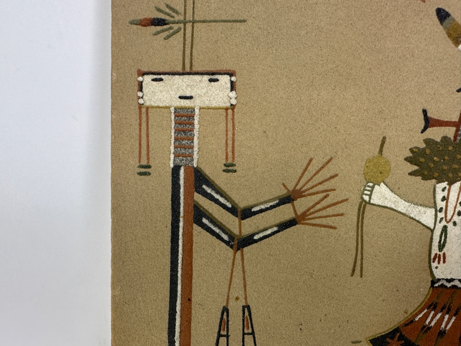 Vintage Native American Sand Painting Signed On Verso 13 X 13 [Photo 2]