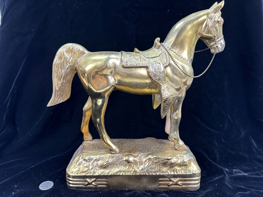 Vintage Gilt Metal Horse Statue 12W X 12H [Photo 4]