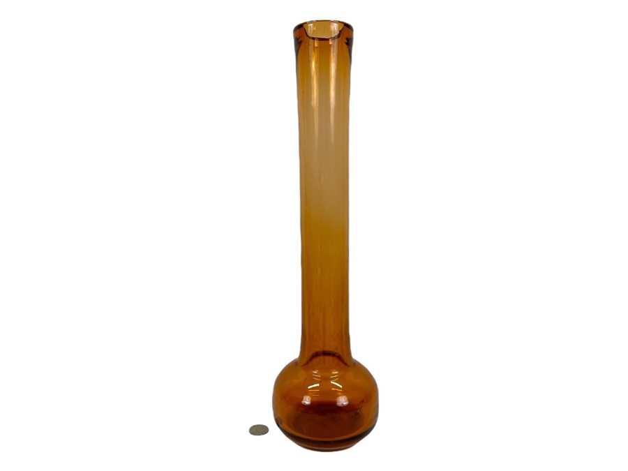 Vintage MCM Amber Glass Vase 18H