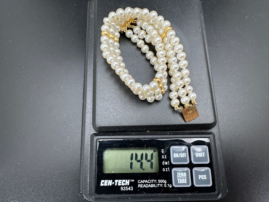 14K Gold Spacers / Pearl 7' Bracelet With 14K Gold Clasp 14.4g [Photo 9]