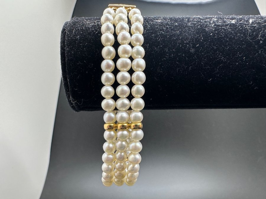 14K Gold Spacers / Pearl 7' Bracelet With 14K Gold Clasp 14.4g [Photo 5]
