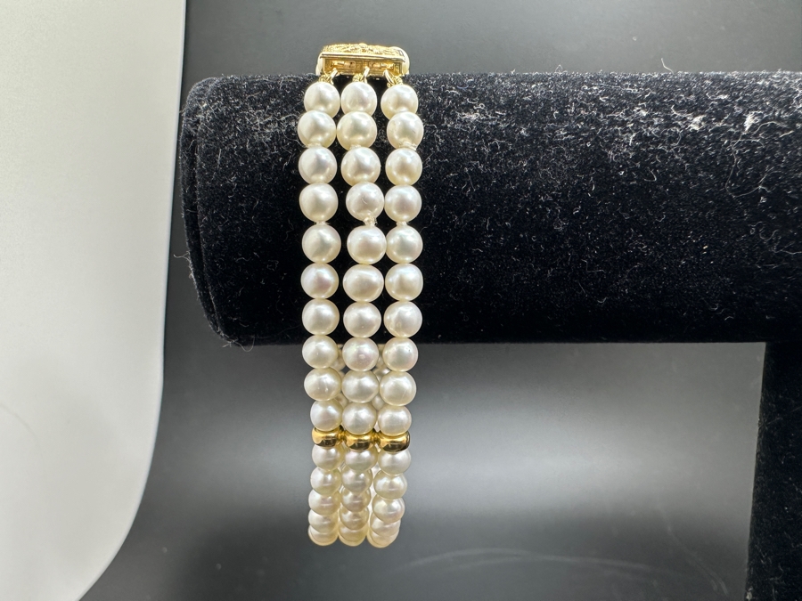 14K Gold Spacers / Pearl 7' Bracelet With 14K Gold Clasp 14.4g [Photo 3]