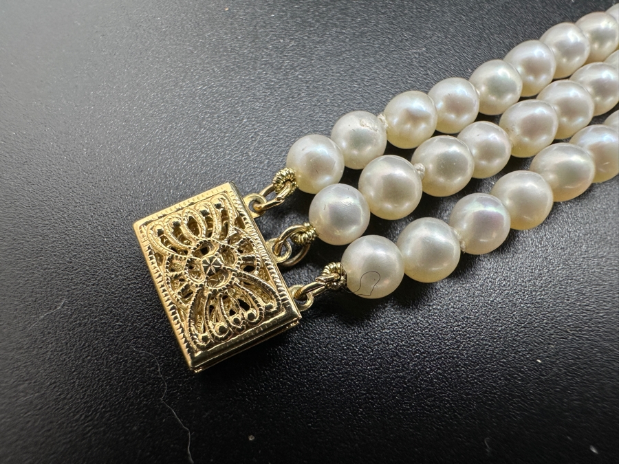 14K Gold Spacers / Pearl 7' Bracelet With 14K Gold Clasp 14.4g [Photo 7]