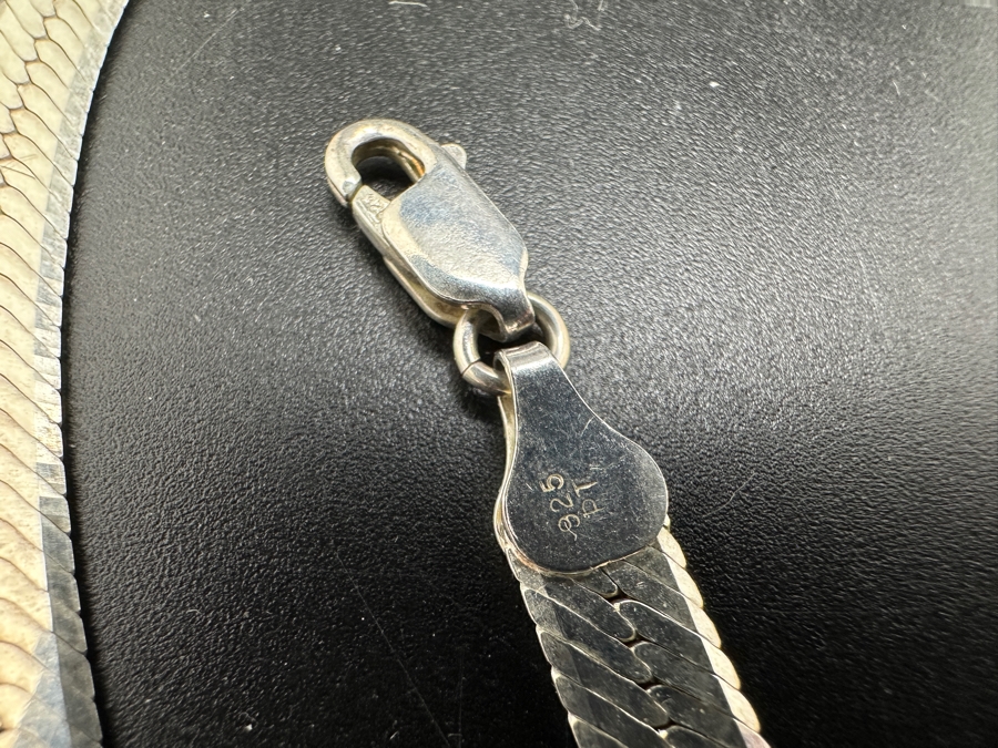 Sterling Silver 18' Herringbone Necklace With Matching 7' Bracelet 24.2g [Photo 2]