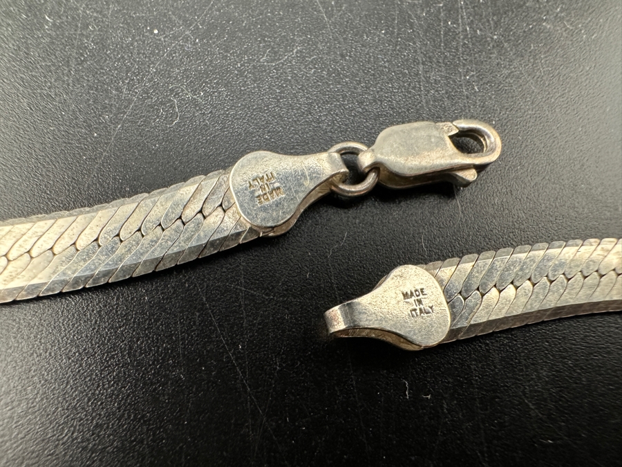 Sterling Silver 18' Herringbone Necklace With Matching 7' Bracelet 24.2g [Photo 3]