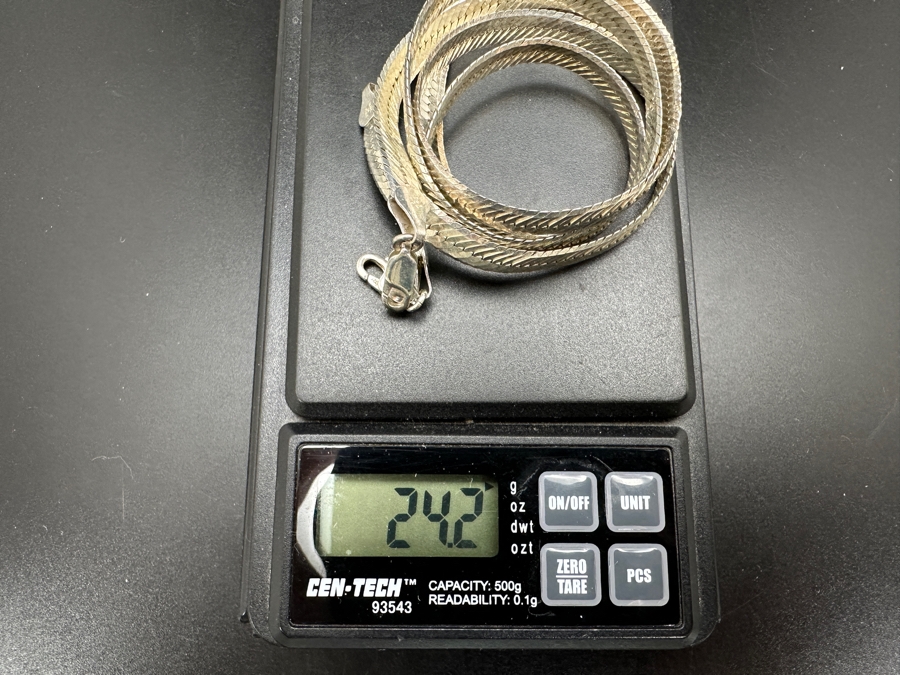 Sterling Silver 18' Herringbone Necklace With Matching 7' Bracelet 24.2g [Photo 8]