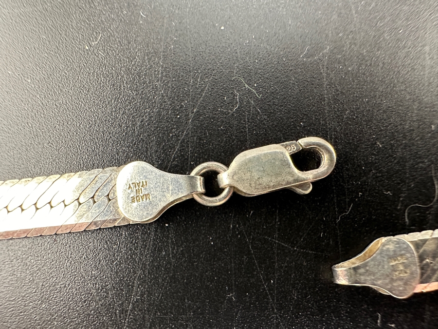Sterling Silver 18' Herringbone Necklace With Matching 7' Bracelet 24.2g [Photo 4]