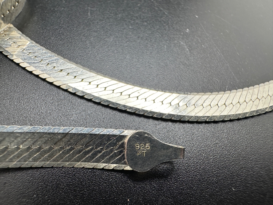 Sterling Silver 18' Herringbone Necklace With Matching 7' Bracelet 24.2g [Photo 5]