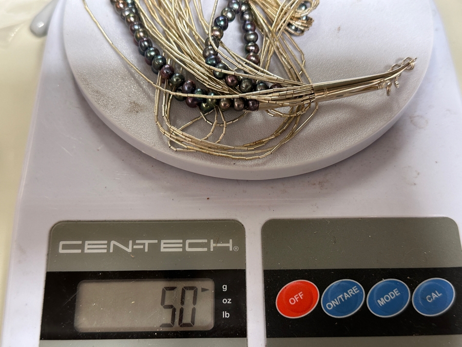 Multi-Strand Sterling Silver And Tahitian Pearl 24' Necklace With Matching Earrings 50g [Photo 6]