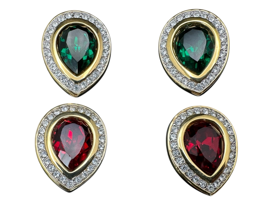 Two Pairs Of Swarovski Crystal Clip On Earrings