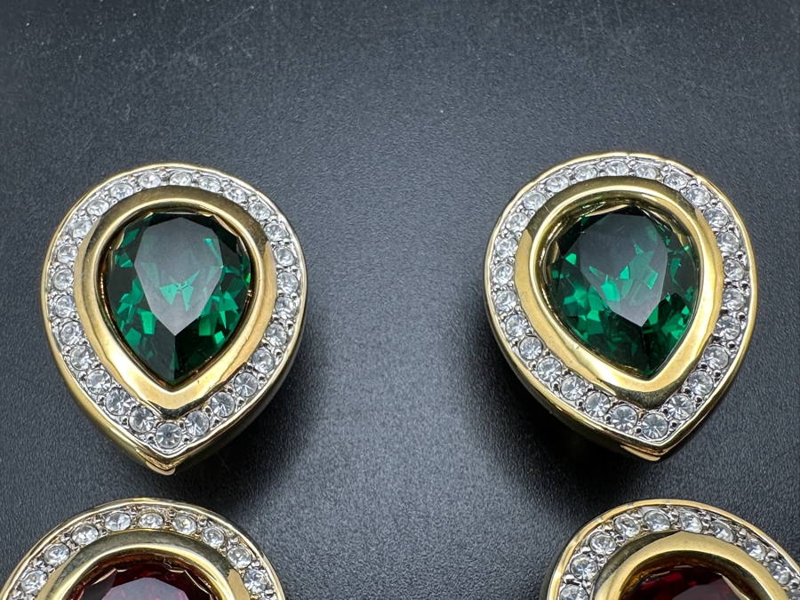 Two Pairs Of Swarovski Crystal Clip On Earrings [Photo 2]