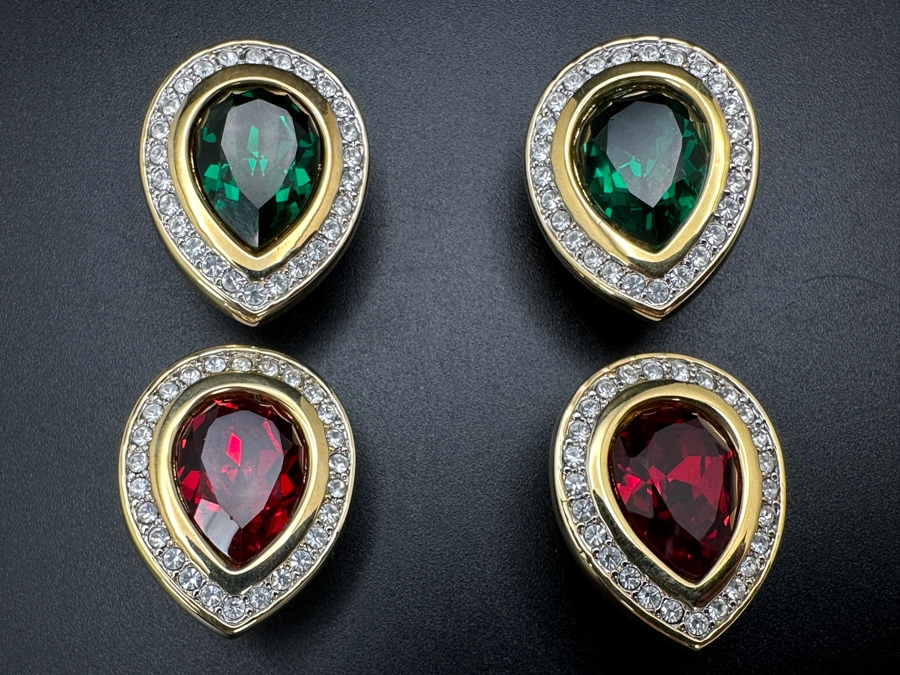 Two Pairs Of Swarovski Crystal Clip On Earrings [Photo 3]