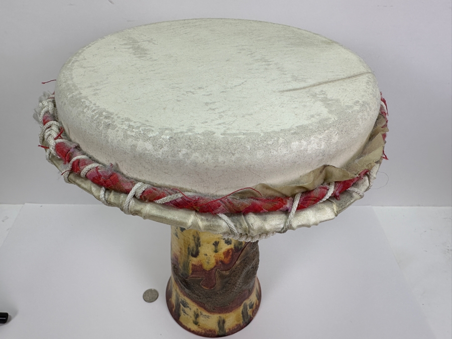 Signed Djembe Pottery Drum Featuring Dragon 12W X 14.5H [Photo 5]