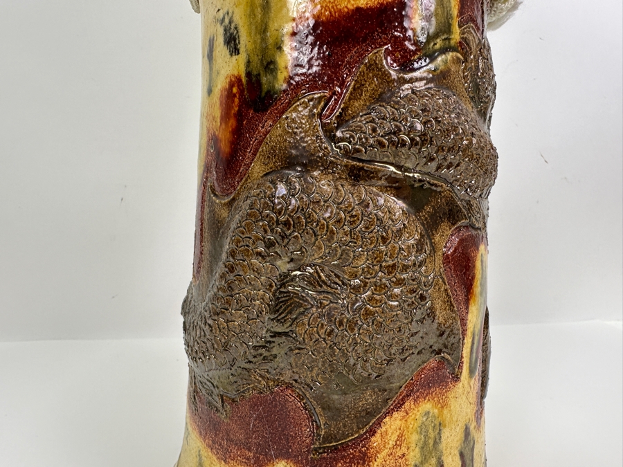 Signed Djembe Pottery Drum Featuring Dragon 12W X 14.5H [Photo 2]