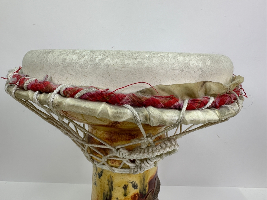 Signed Djembe Pottery Drum Featuring Dragon 12W X 14.5H [Photo 4]