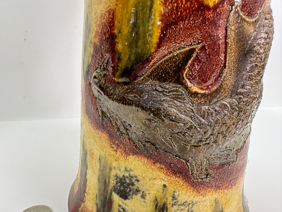 Signed Djembe Pottery Drum Featuring Dragon 12W X 14.5H [Photo 3]