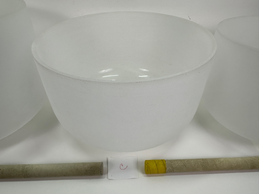 Three Crystal Tibetan Bowls In The Key Of F#, E & C Largest Bowl Is 12W X 9H [Photo 3]