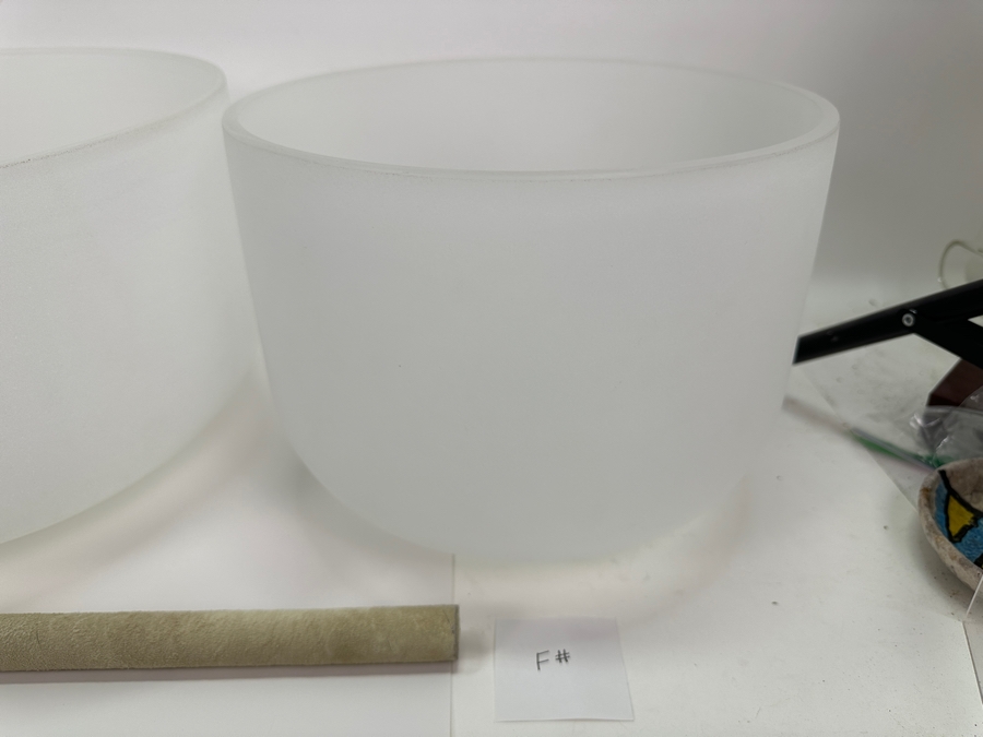 Three Crystal Tibetan Bowls In The Key Of F#, E & C Largest Bowl Is 12W X 9H [Photo 4]