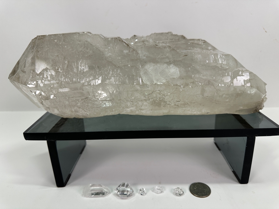 Large Crystal With Glass Display Stand 13L X 4H 11.2lbs & Several Smaller Crystals [Photo 13]