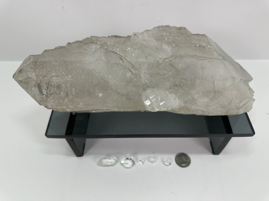 Large Crystal With Glass Display Stand 13L X 4H 11.2lbs & Several Smaller Crystals [Photo 14]