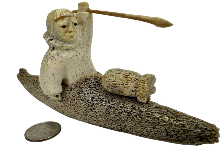 Vintage Inuit Eskimo Carved Whalebone Figurine 8.5L