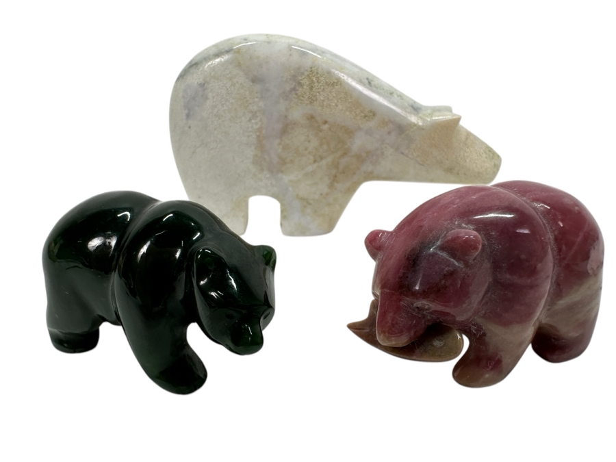 Three Small Carved Stone Bear Figurines
