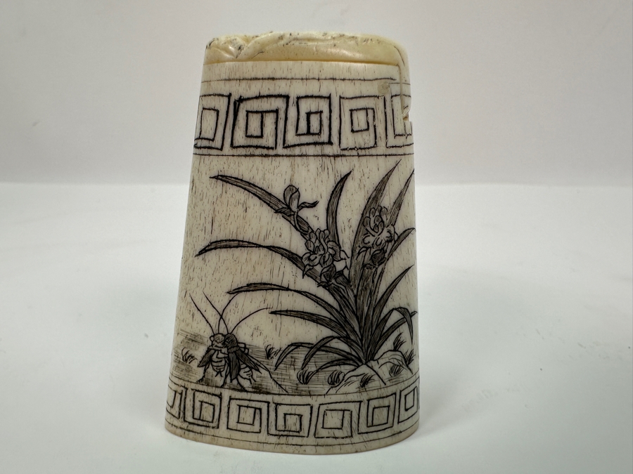 Vintage Asian Carved Bone Scrimshaw Cricket Cage With Hinged Lid 2.25H [Photo 9]