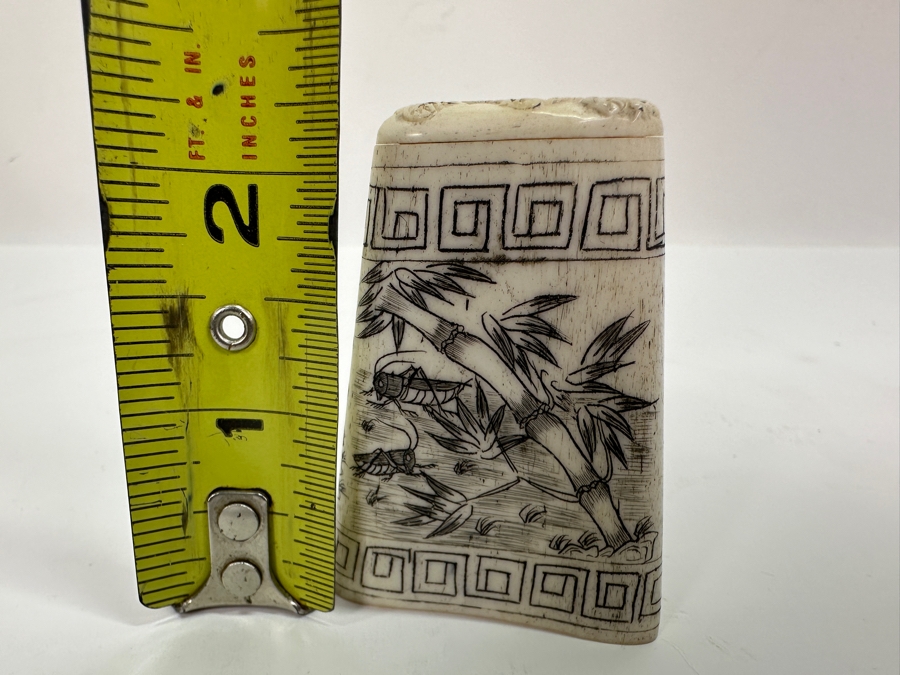 Vintage Asian Carved Bone Scrimshaw Cricket Cage With Hinged Lid 2.25H [Photo 12]