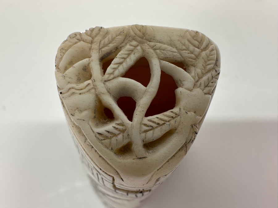Vintage Asian Carved Bone Scrimshaw Cricket Cage With Hinged Lid 2.25H [Photo 10]