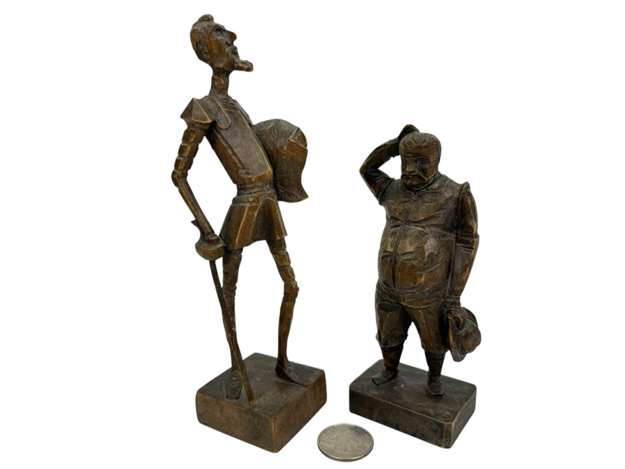 Don Quixote and Sancho Panzo Small Hand Carved Wooden Figurines 5H & 7H [Photo 1]