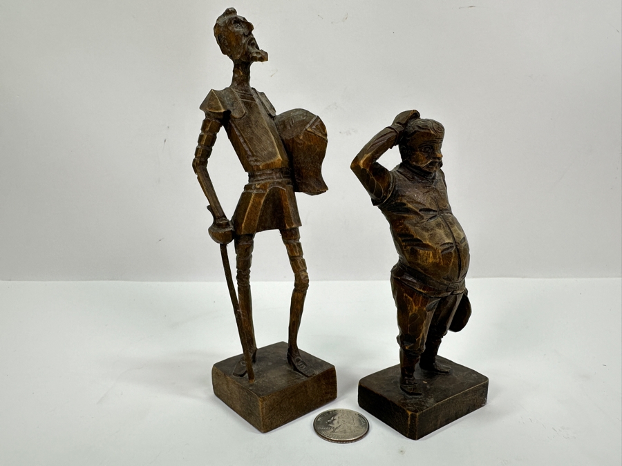 Don Quixote and Sancho Panzo Small Hand Carved Wooden Figurines 5H & 7H [Photo 3]