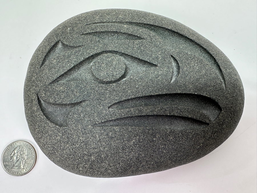 Signed Carved Pacific Northwest Stone Eagle Carving 5.5W X 4H [Photo 3]
