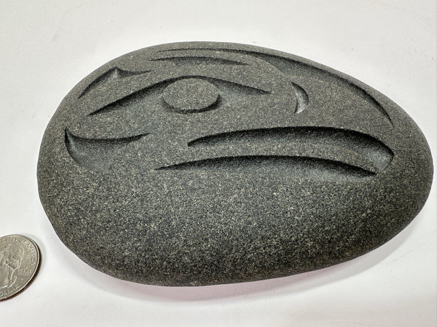 Signed Carved Pacific Northwest Stone Eagle Carving 5.5W X 4H [Photo 2]