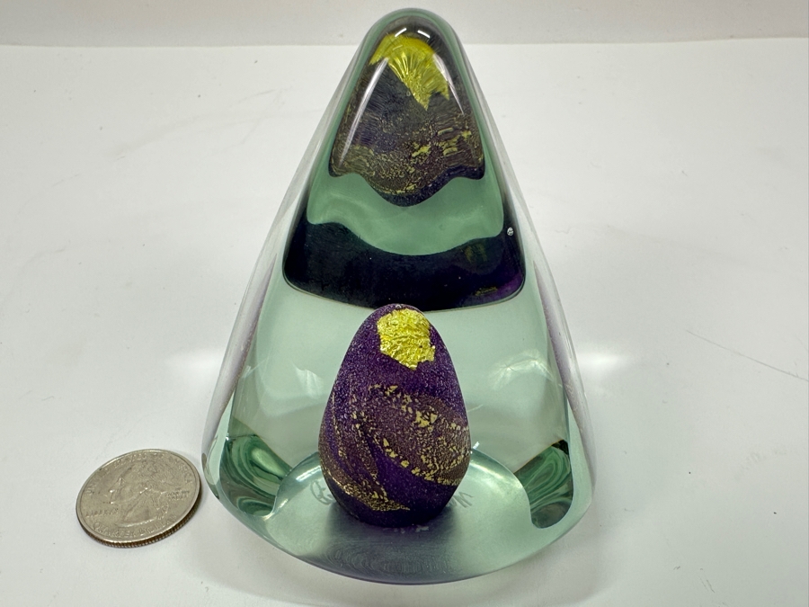 Signed Michael J Reid 24K Gold Art Glass Paperweight 1995 3.5H [Photo 4]