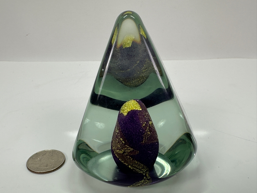 Signed Michael J Reid 24K Gold Art Glass Paperweight 1995 3.5H [Photo 7]