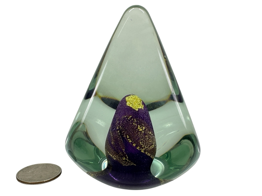 Signed Michael J Reid 24K Gold Art Glass Paperweight 1995 3.5H [Photo 1]